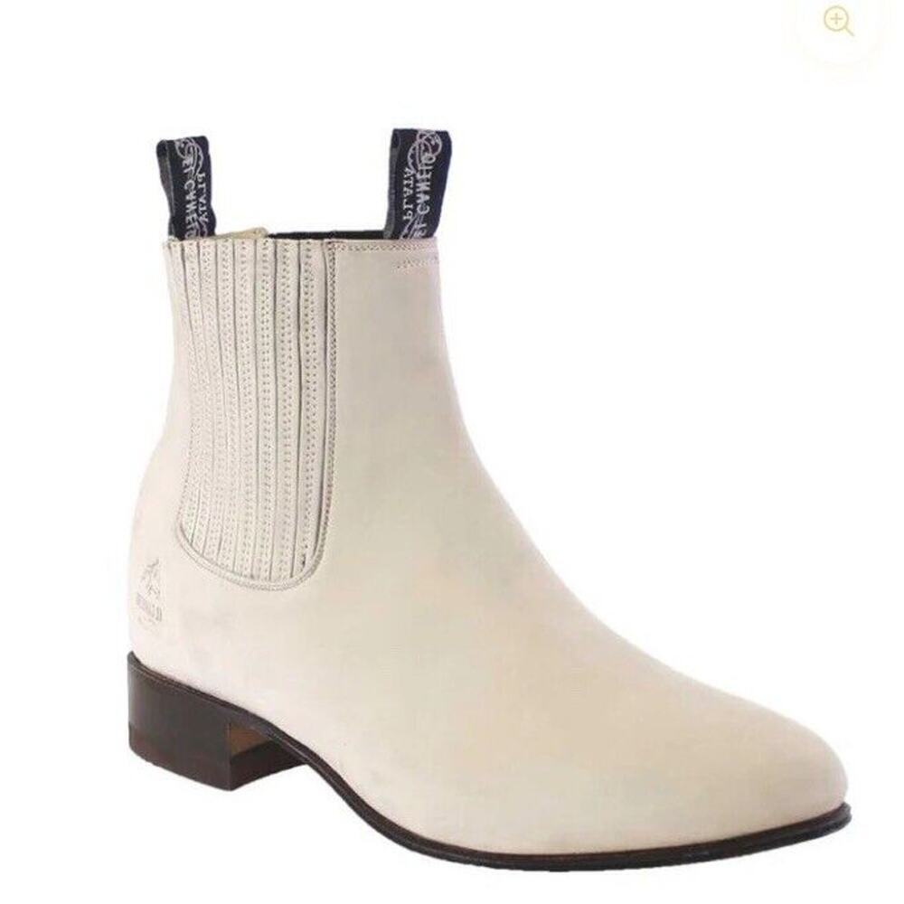 Men’s Charro Cowboy Ankle Boots Nubuck Leather El Canelo Boron Natural Size 7.5